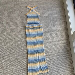 Jessica Simpson Blue and Yellow Striped Ribbed Midi Skirt